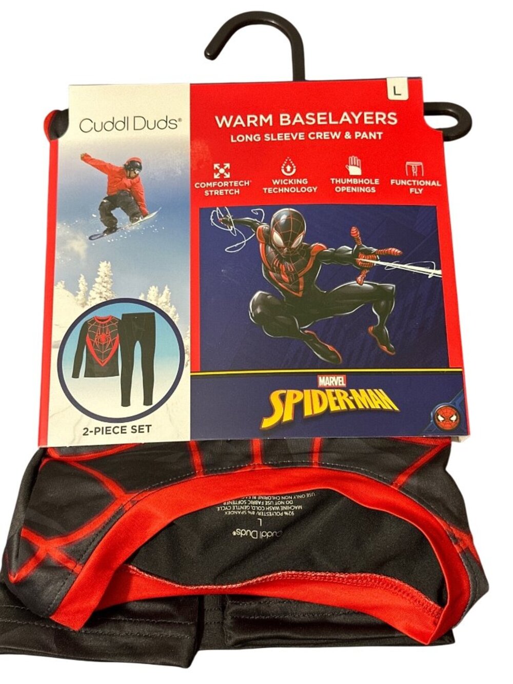 Cuddl Duds Marvel Spider-Man Warm Base Layers Long Seleeve Crew & Pants Size L
